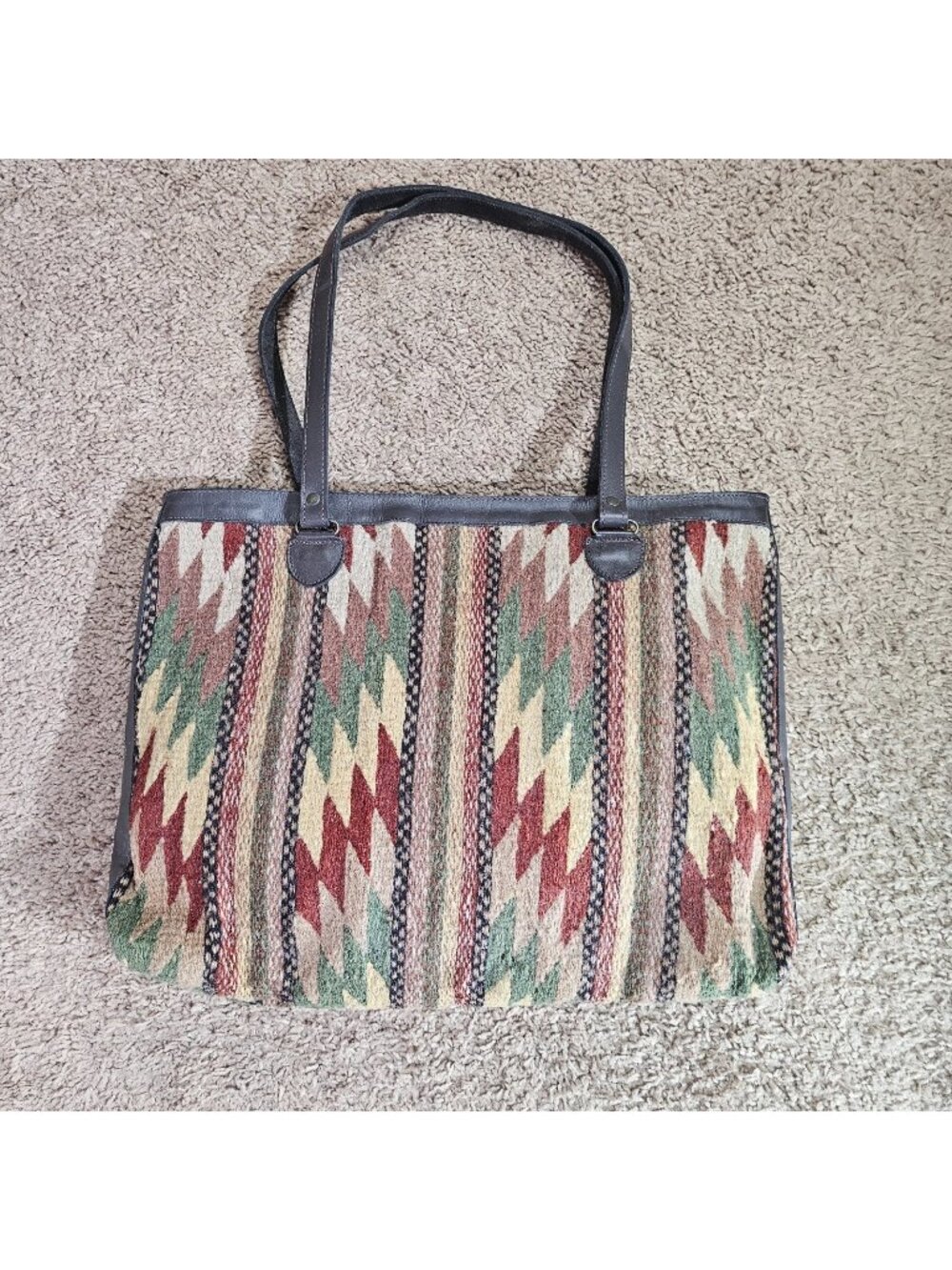Manos Zapotecas Large Wool Tote Bag 14x18 Southwest Geometric Pattern Mexico